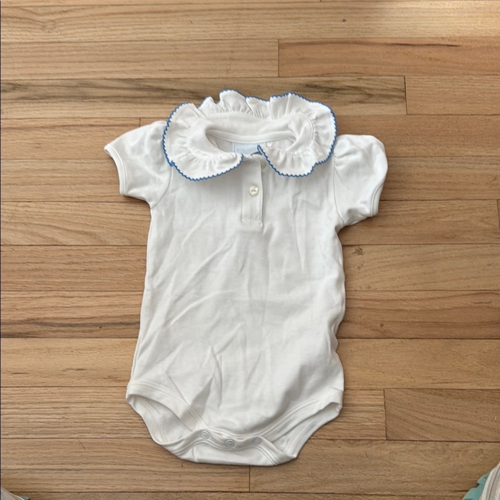 White Baby Onesie with Blue Trim